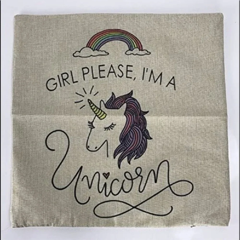 Unicorn Theme Decorative Pillow Cover “Girl Please, I’m A Unicorn” Cover Only